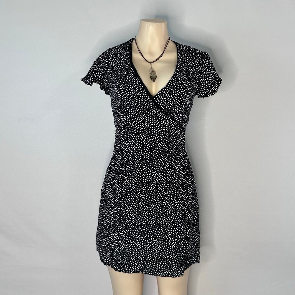 Harper Heritage Black White Polka Dot Faux Wrap Mini Dress Medium